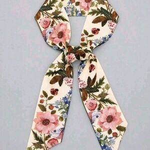 Floral Print Scarf/Twillie with Pink and Green Accents